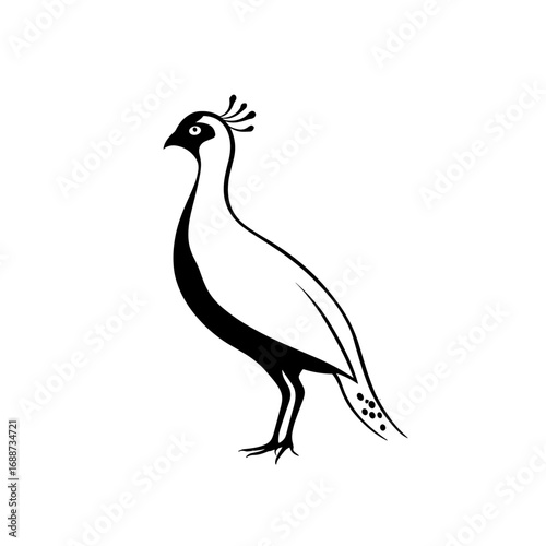 guinea fowl. guinea fowl simple black and white line art vector logo