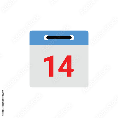 Valentine’s Day Calendar Icon – February 14 Date Symbol in Blue and Red
