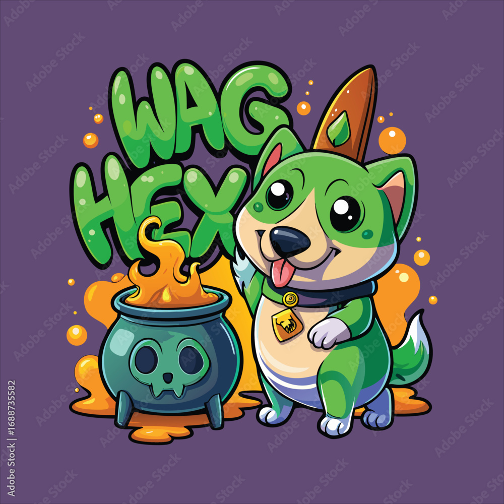 Fototapeta premium Wag Hex Green Dog with Potion