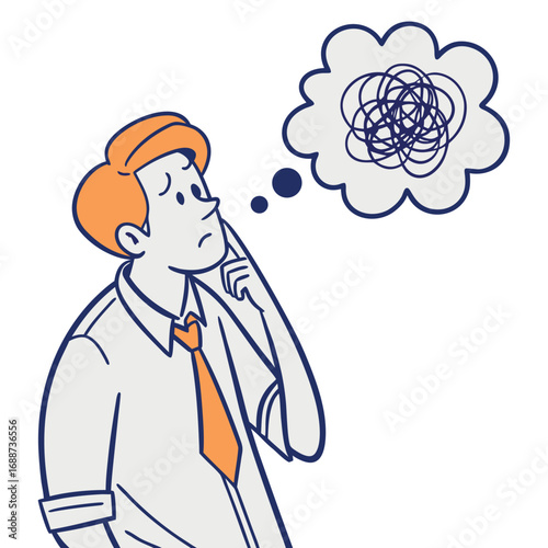 Young man thinking deeply vector illustration scalable eps icon for business.eps