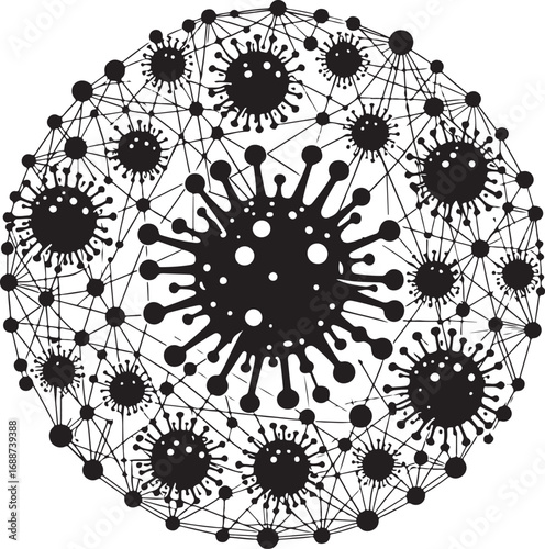 World Map with COVID-19 Network silhouette