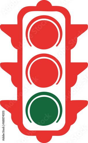 Red traffic light showing green signal, stylized design.