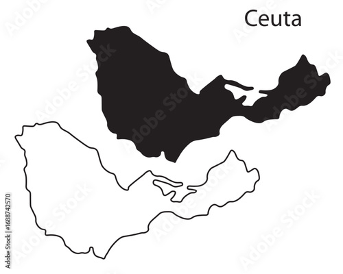 Simple Ceuta map silhouette vector. Clean black outline of Spanish city territory in North Africa, perfect for infographics, prints, and design work