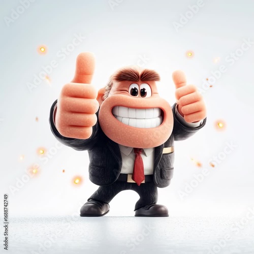 Cheerful boss character winking and giving a thumbs up with sparkles. Looped video.