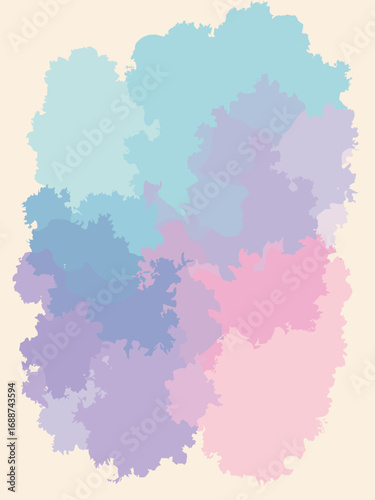 Soft watercolor bleed effect, palette: aquamarine, lavender, blush pink, cream