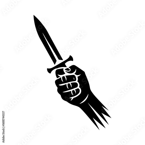 black and white silhouette of sinister hand holding dagger