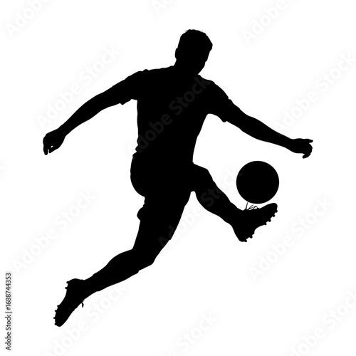 black silhouette vector illustration of soccer player kicking ball
