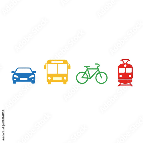 Four modes of transportation icons.