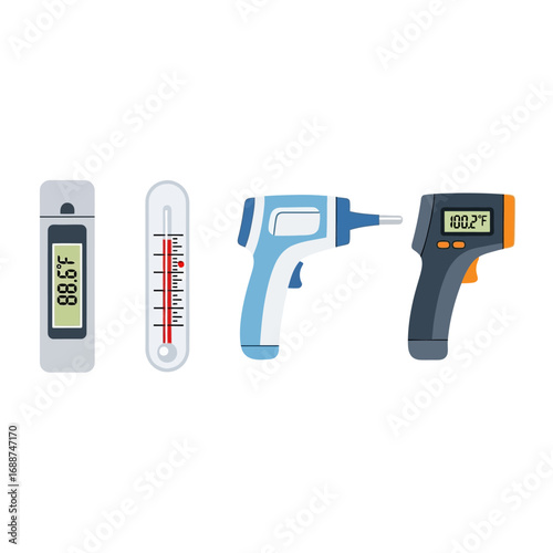 Four different types of thermometers displayed.