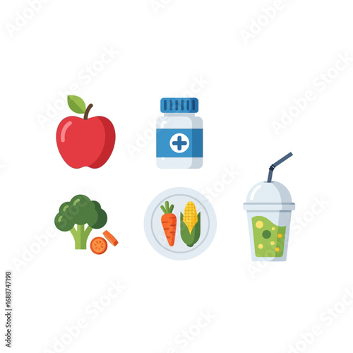 Healthy eating habits: fruits, vegetables, supplements, and smoothies.