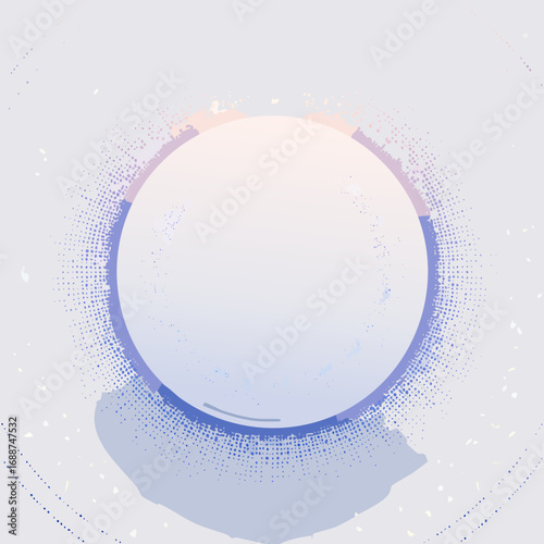 Vector concentric halo rings with speckled halftone dust lavender and apricot gradients