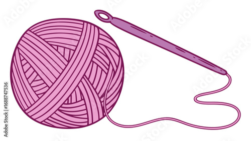 Ball of Yarn and Crochet Hook Craft Supplies Knitting and Crochet Illustration.