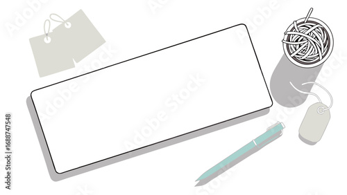 Blank Mockup Flat Lay with Tags Pen and String.