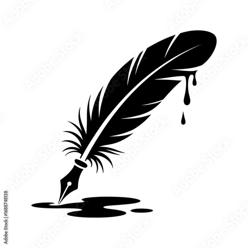 black silhouette of quill pen dripping ink