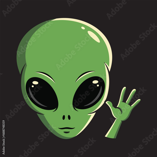 Friendly Green Alien Waving - Extraterrestrial Character Illustration
