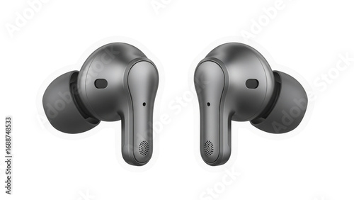 Realistic 3D Wireless Earbuds Isolated on Transparent Background