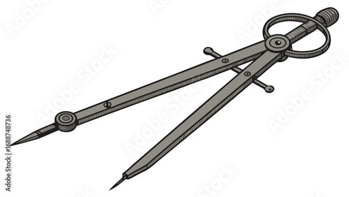 Drawing instrument compass geometrical tool design element illustration school supplies drawing equipment technical drawing architect tools measurement tool precision instrument vintage drawing tool .