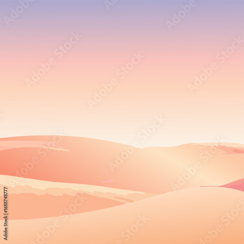 Vector illustration of surreal desert dunes arranged with rule of thirds horizon balance