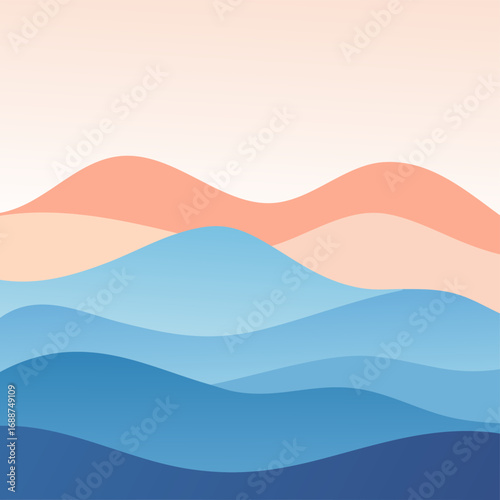 Vector minimal landscape of rolling mountains layered in soft gradient bands balanced horizon design