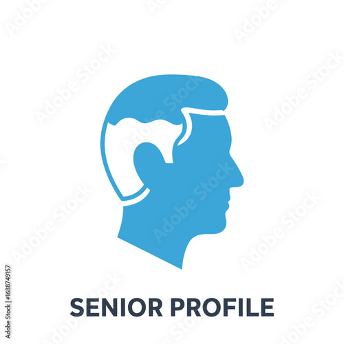 Blue Icon of a Man's Profile, Representing Senior Profile.