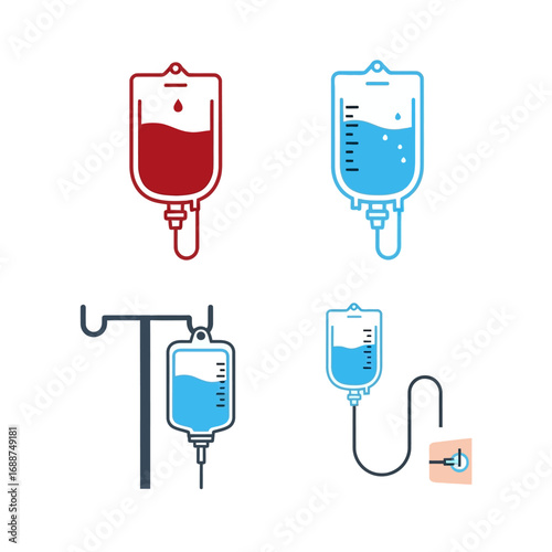 Four variations of IV bag illustrations.