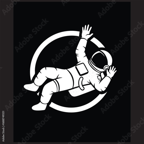 Floating Astronaut in Space Circle - Minimalist Vector Design