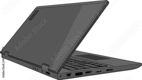 Grey Laptop Computer Opened Side View Technology Device Digital Gadget Modern Notebook Portable PC Wireless Device Electronics Workstation Office Equipment Business Tool Internet Device Communication.