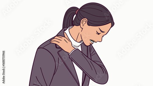 Illustration of a woman experiencing neck pain or discomfort.