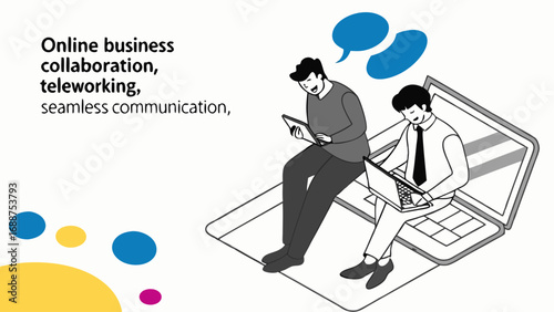 Online Collaboration Teamwork Teleworking and Seamless Communication Illustration.