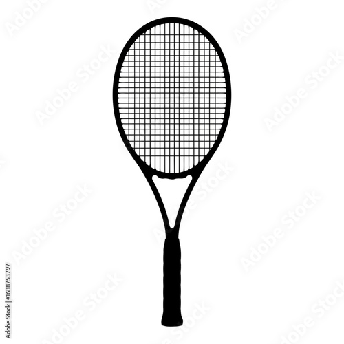Black tennis racket silhouette isolated on white background