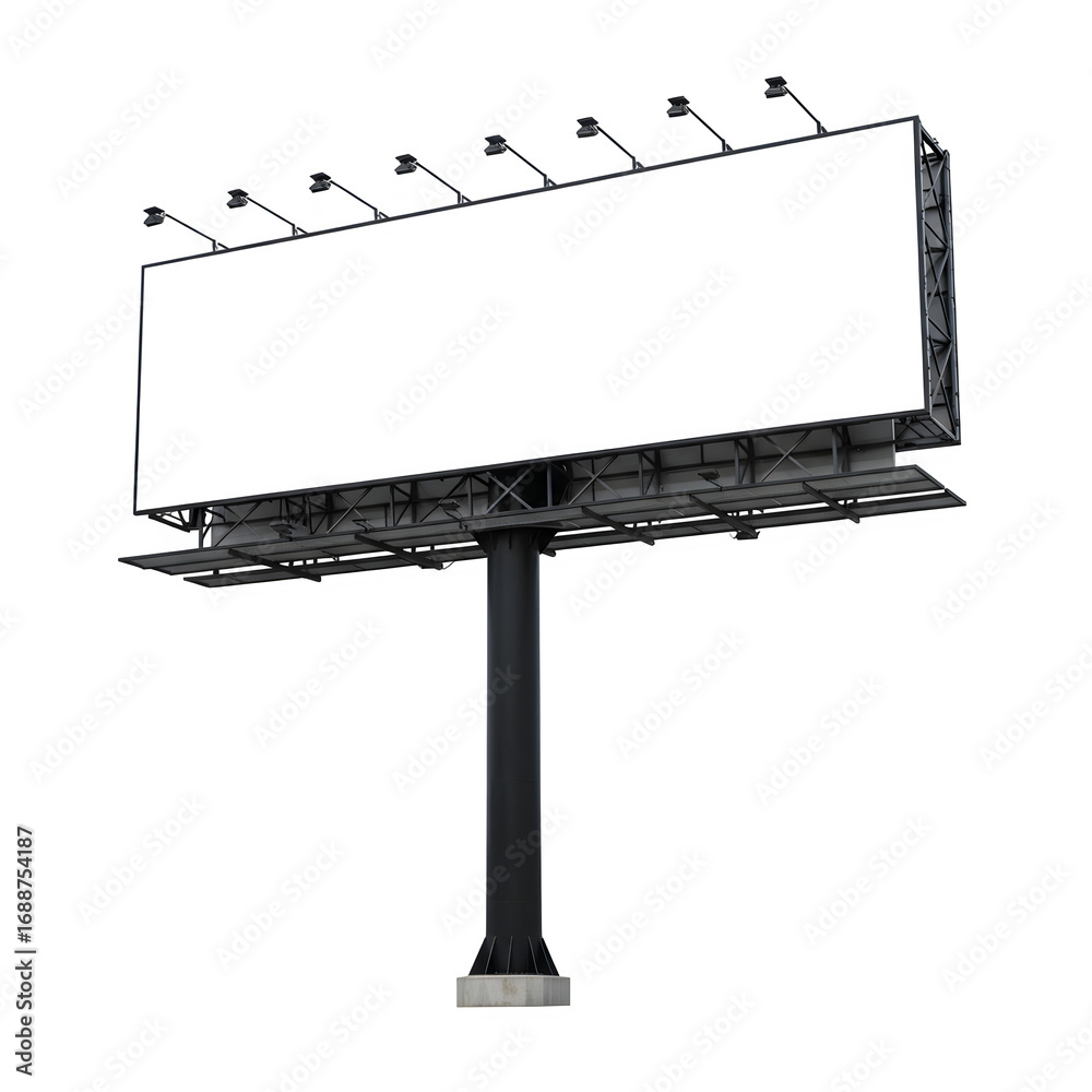 Obraz premium A large, blank billboard with a clean white background and bold black lettering isolated on white or transparent background.PNG format.