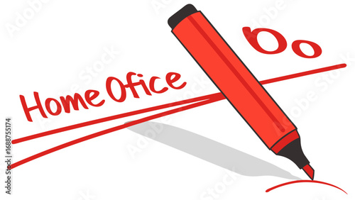 Red marker crossing out Home Office text on white background.
