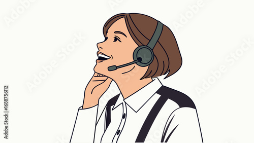 Smiling Customer Service Representative with Headset Happy Call Center Agent Illustration Positive Communication Concept.