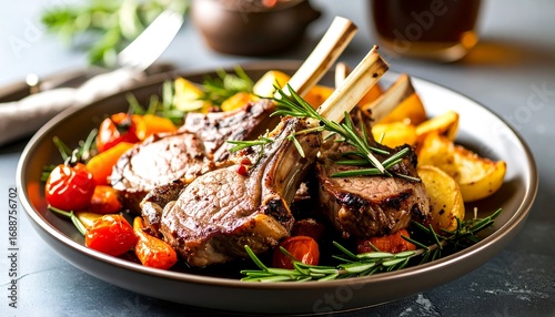 Roasted lamb chops with roasted vegetables