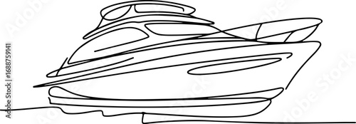 Elegant Yacht Continuous Line Art - Sleek Modern Motorboat Vector Illustration