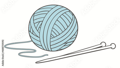 Yarn Ball and Knitting Needles Craft Supplies Illustration.