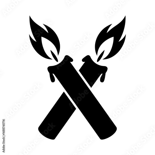 silhouette of crossed candles with flames vector art