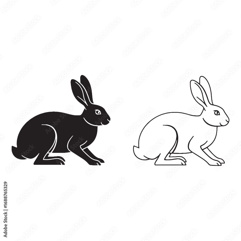 Fototapeta premium Linear Hare Silhouette & Hare Lineart – Hare Vector Artwork Displaying Clear Line Weight – Black Vector of Hare – Vector Set of Hare