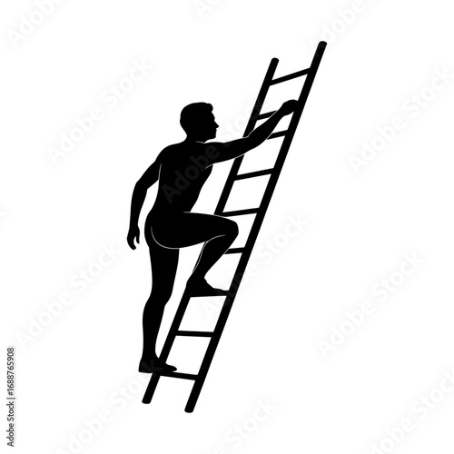 black and white silhouette of a person climbing a ladder vector art