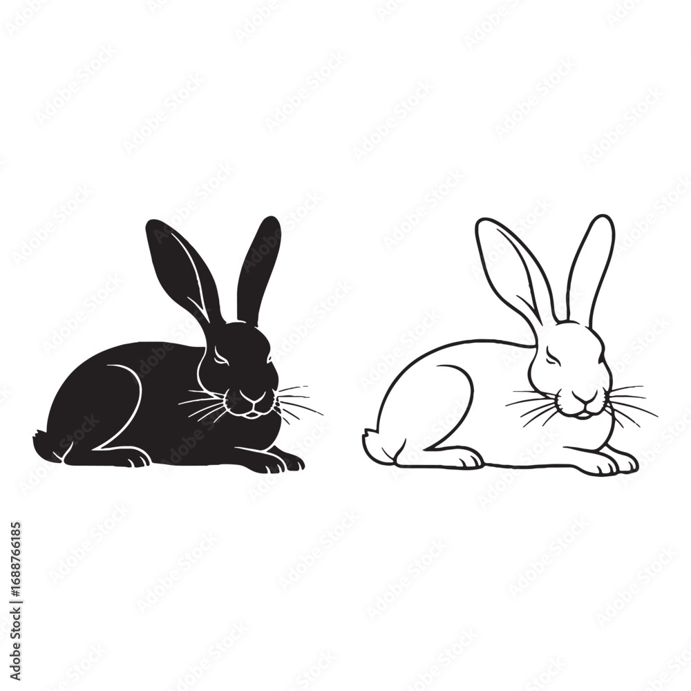 Obraz premium Classic Hare Silhouette & Hare Lineart – Hare Vector Artwork Representing Iconic Animal Shape – Black Vector of Hare – Vector Set of Hare