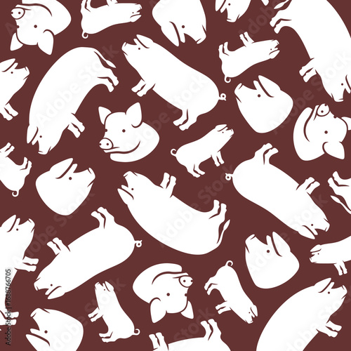 Pig background, pattern set. Collection icons pig. Vector 