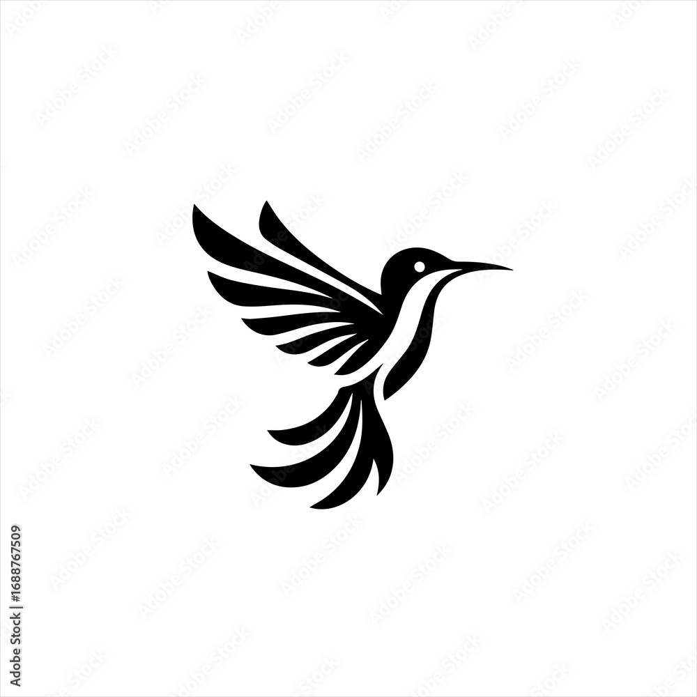 Obraz premium Stylized black hummingbird in flight against a white background