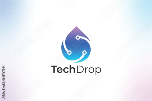 Tech Drop Logo. Modern Technology Water Drop Icon Design. Futuristic Water Drop