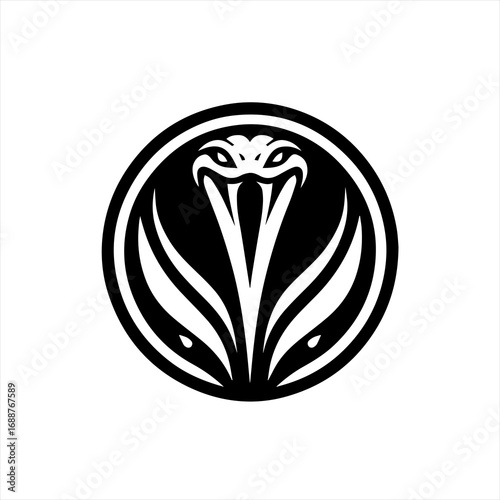 Stylized black and white cobra head emblem