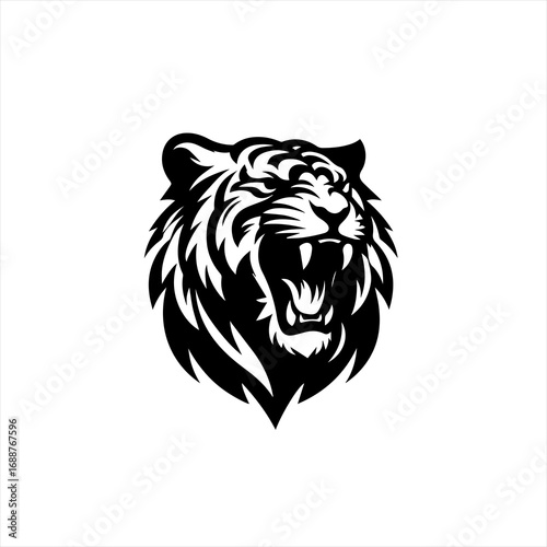Fierce tiger head roaring black and white graphic