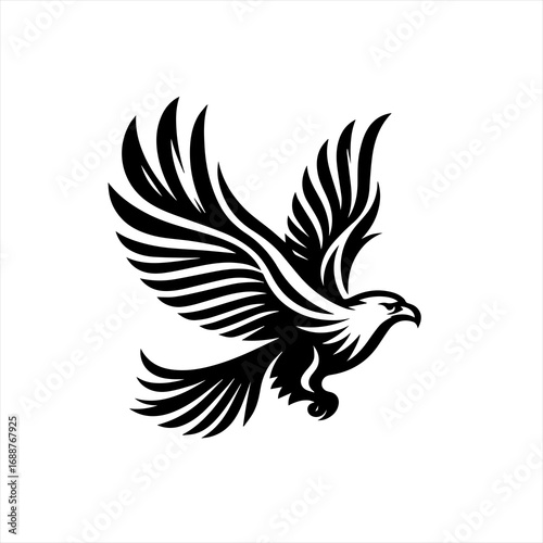 Stylized black eagle in flight emblem