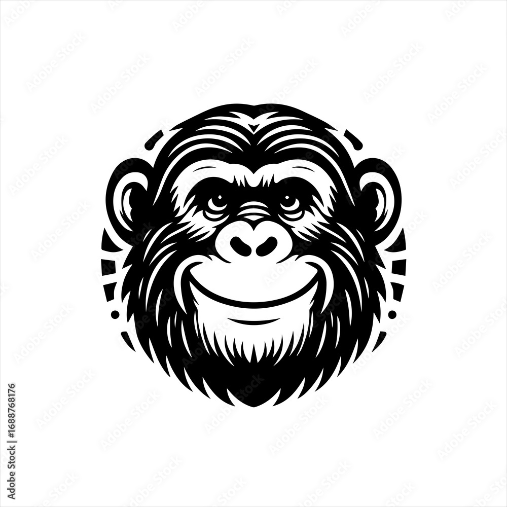 Obraz premium Stylized black and white chimpanzee face logo