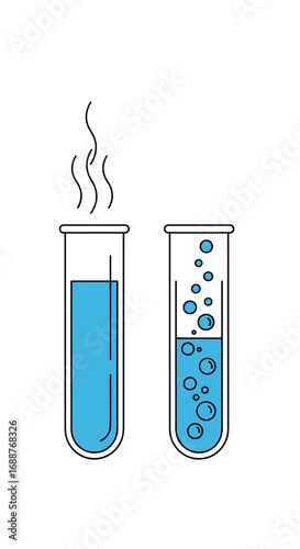 Observing chemical reactions through heated and bubbling solutions in laboratory glassware