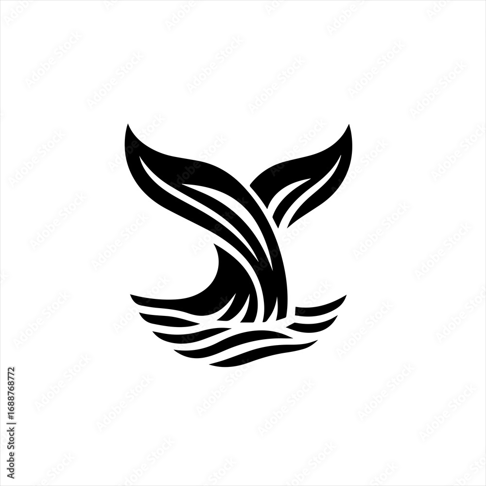 Obraz premium Stylized black whale tail fin emerging from stylized waves