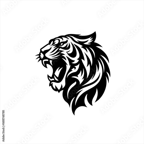Fierce black tiger head roaring tribal design